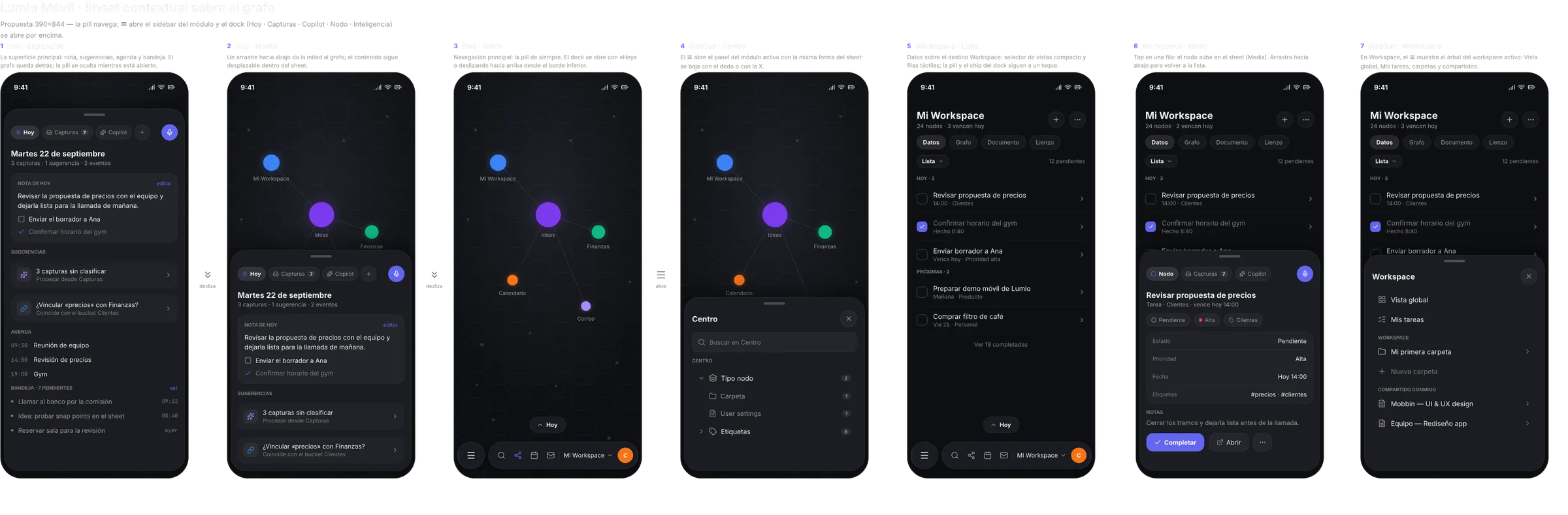 Lumio: workspace en nodos — Hoja de diseño móvil: contexto sobre el grafo