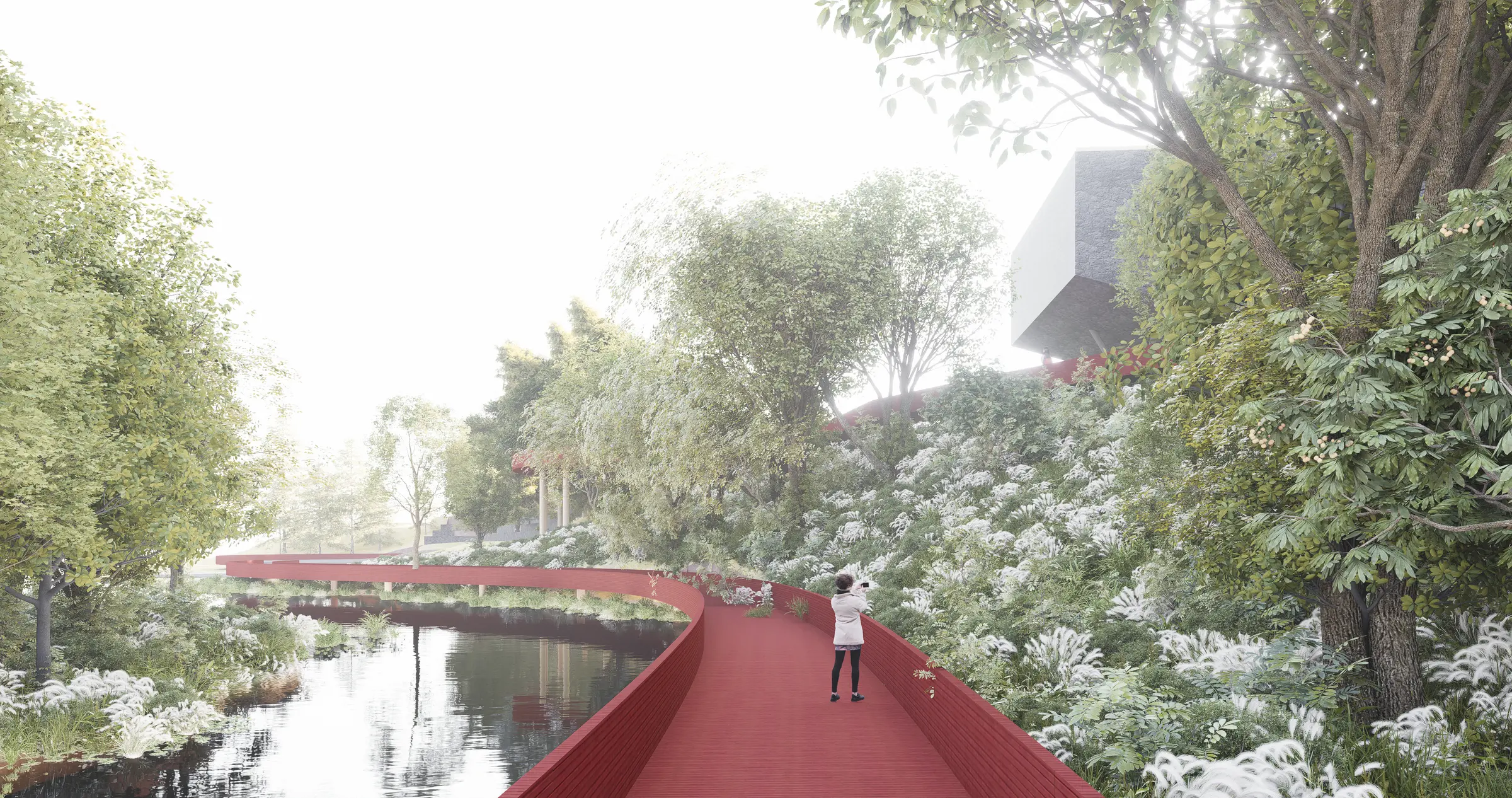 Museo de Sitio: Complejo Pitrén — Pasarela sobre el humedal