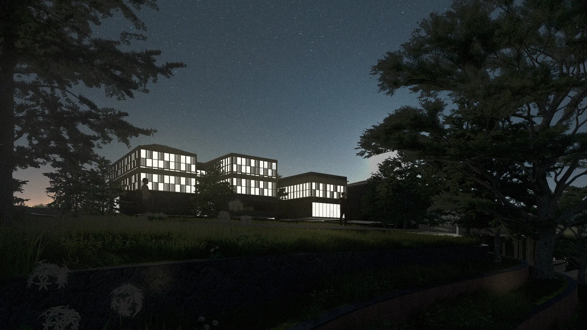 Museo de Sitio: Complejo Pitrén — Vista nocturna desde el parque