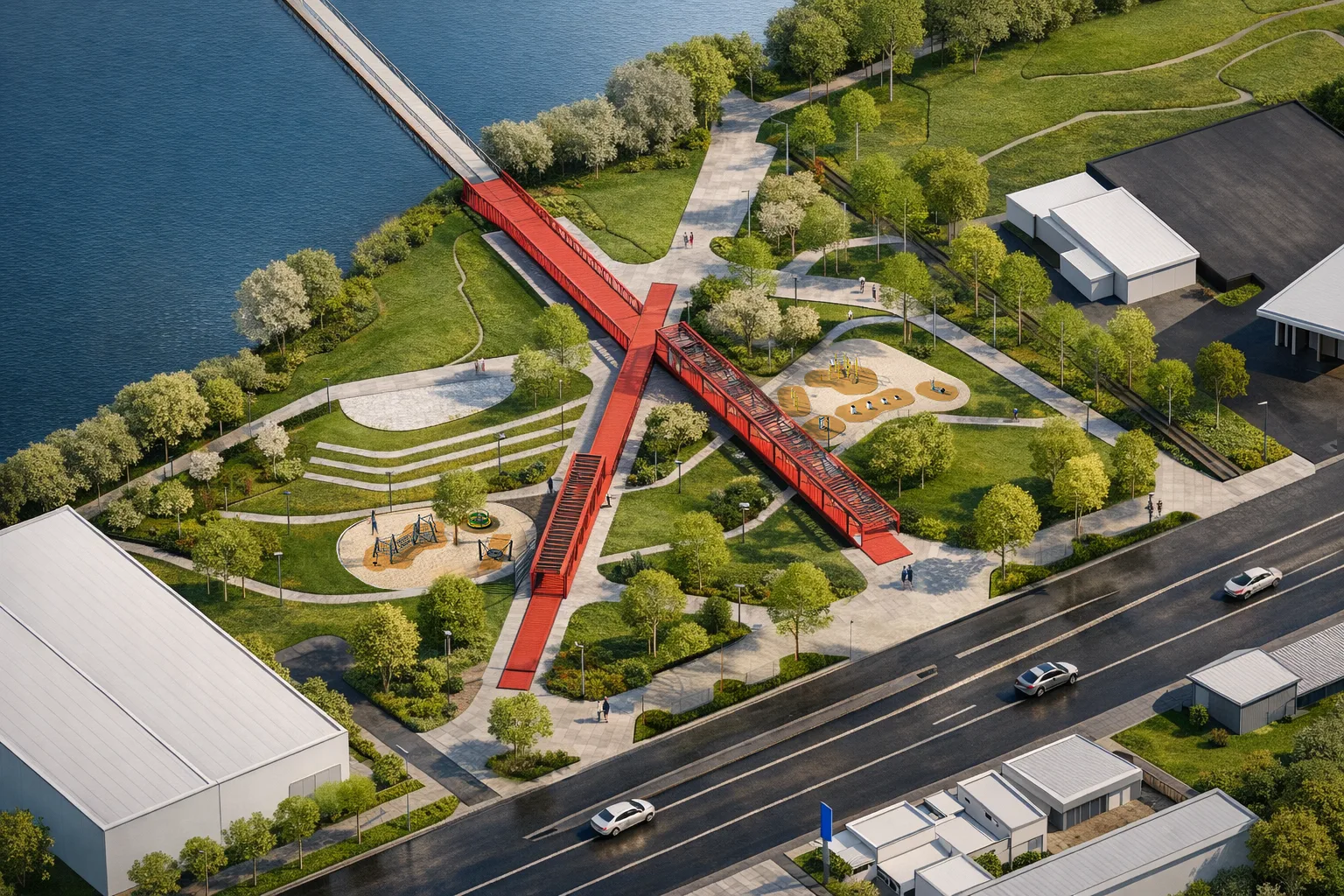 Tres Pascualas: parque y edificación — Axonométrica del parque — zona 1