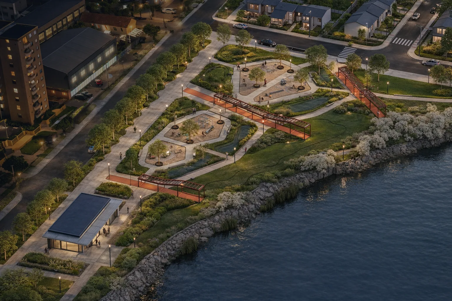 Tres Pascualas: parque y edificación — Axonométrica del parque — zona 2