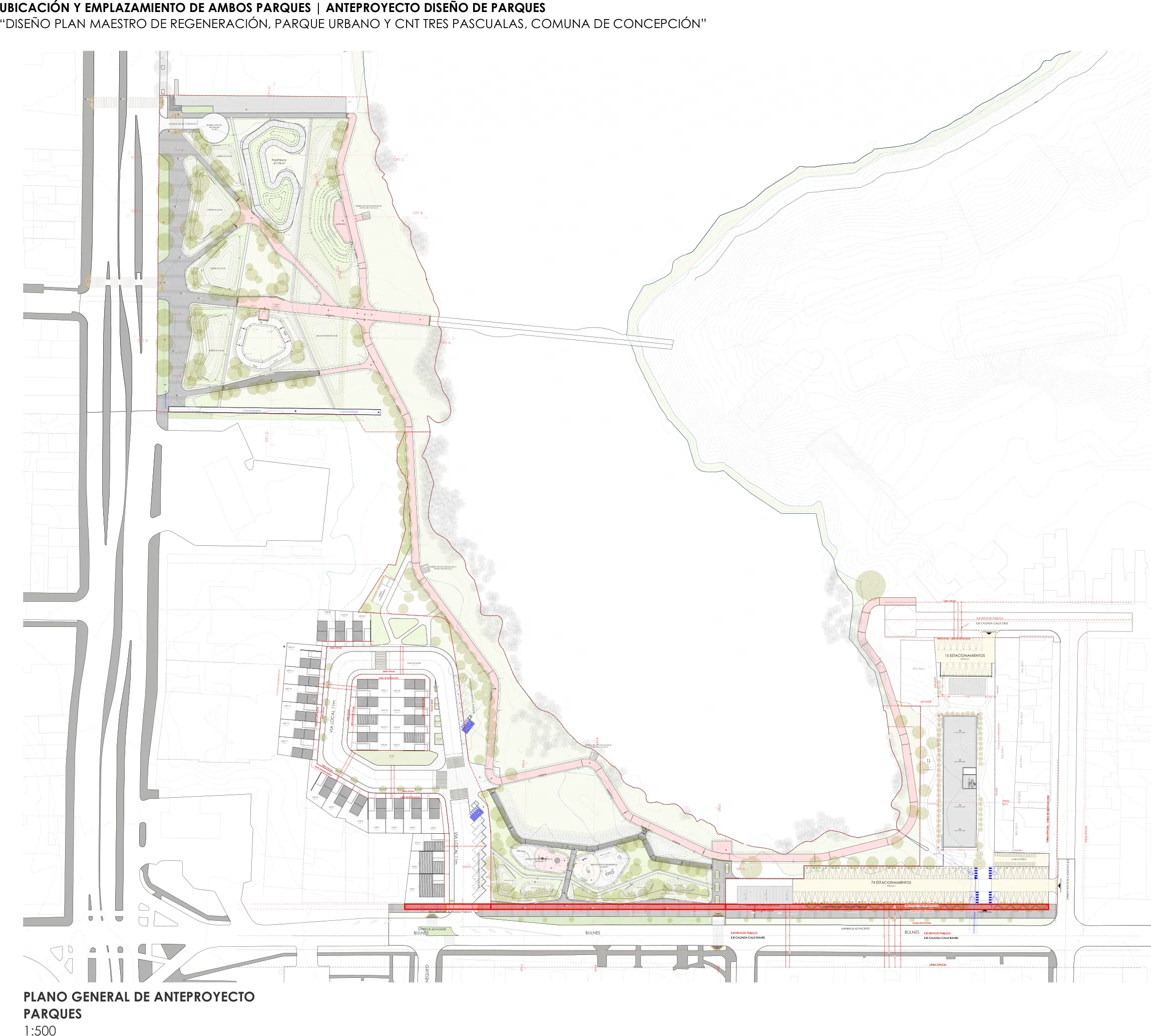Tres Pascualas: parque y edificación — Planta general del parque